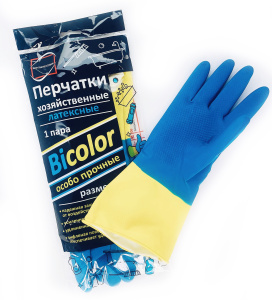 Перчатки хоз. с напылением BiColor сине-желтые М №1/120