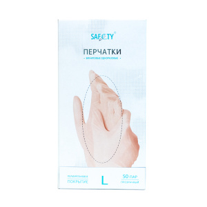 Перчатки медицинские  cмотровые виниловые SAF&TY прозрачные L, 50 пар