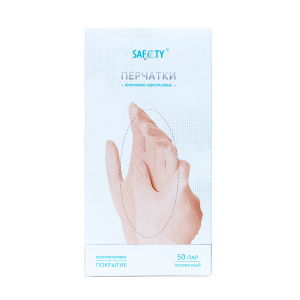 Перчатки медицинские  cмотровые виниловые SAF&TY прозрачные M, 50 пар