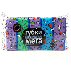 Губка для посуды 5 шт Мега 10х6,5х4 см (15уп/кор)