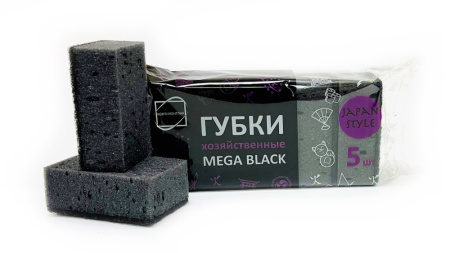 Губка для посуды 5 шт Мега BLACK 10х6,5х4,2 см